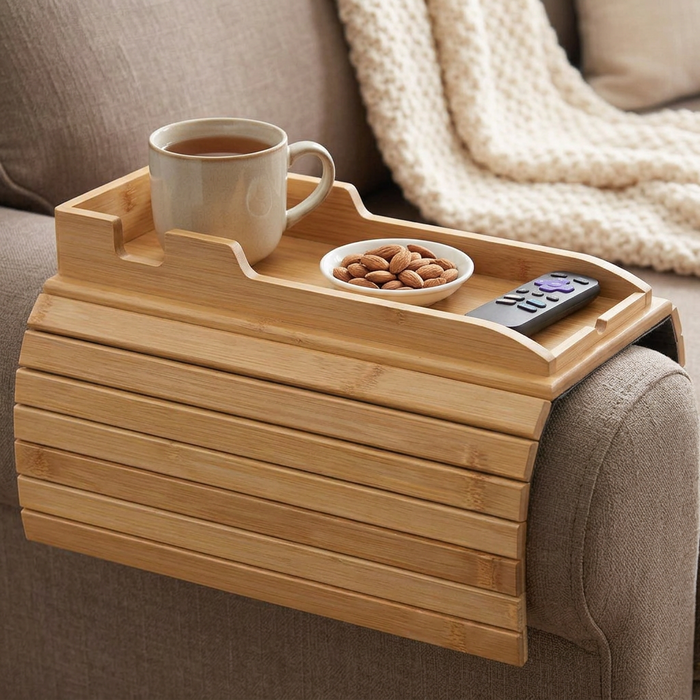 Sofa Arm Tray, Foldable Bamboo Couch Armrest Table