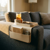 Couch cup holder tray on a sofa arm, Beige