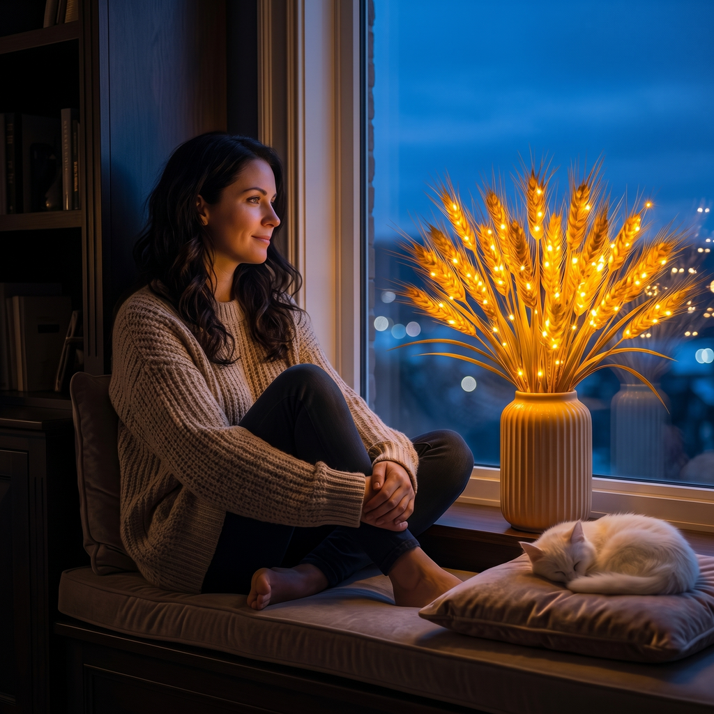 Lighted wheat centerpiece lamp in ceramic vase 4