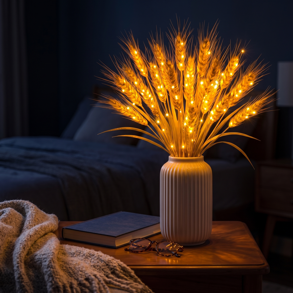Lighted wheat centerpiece lamp in ceramic vase 6