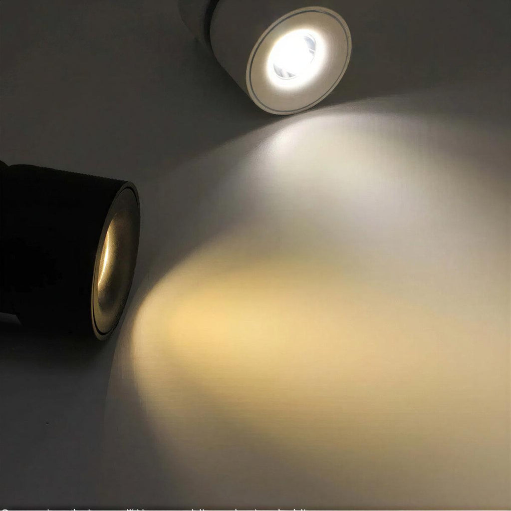 Adjustable LED spotlight detail showing tilt range