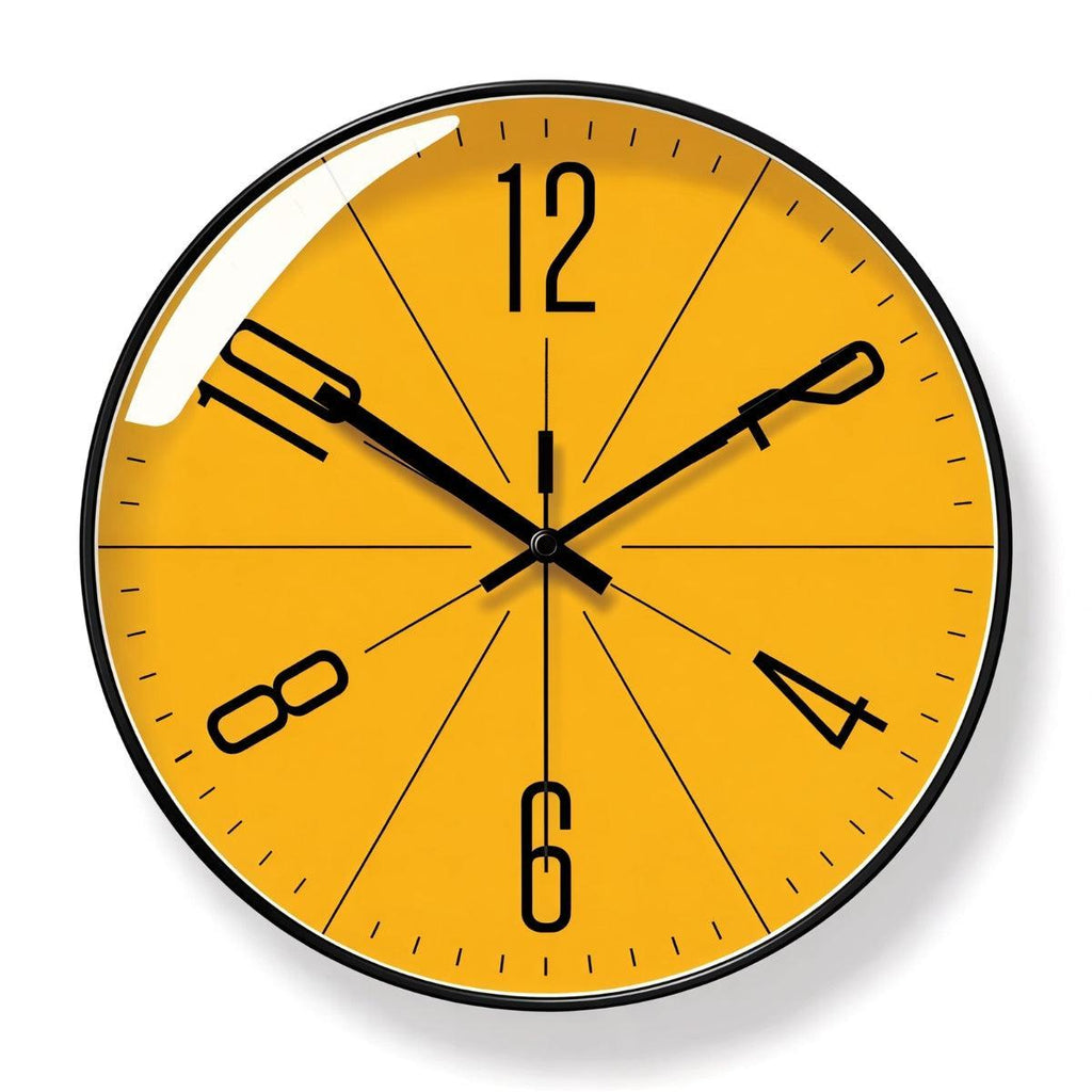 Nordic wall clock with black frame and burnt orange face