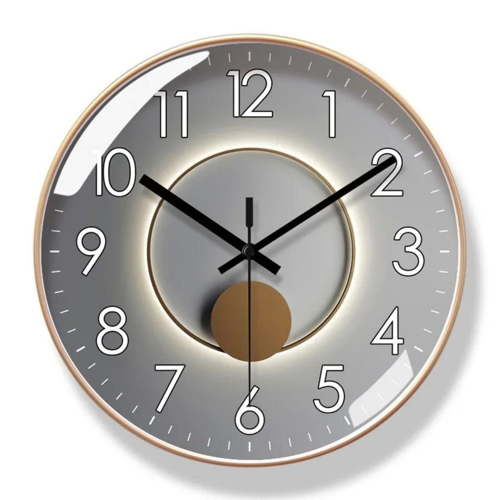 Nordic wall clock with gold frame and grey face