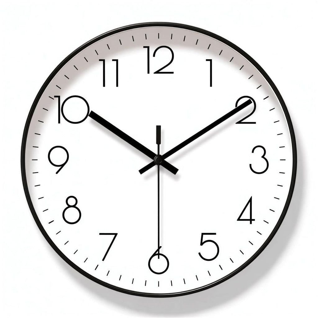 Nordic wall clock with white face and abstract markers