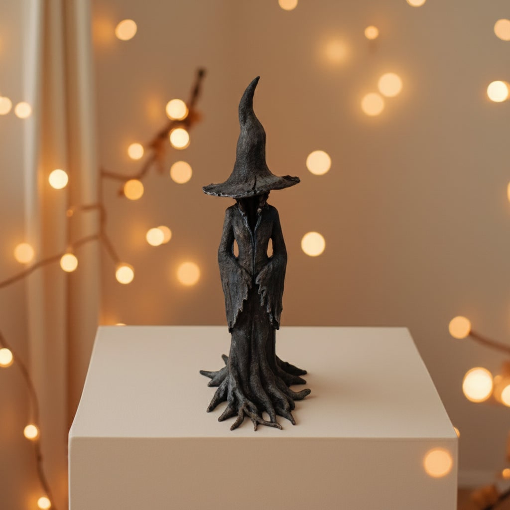 Matte black witch decor figurine styled for Halloween