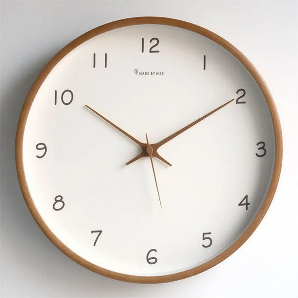 Brown solid wood silent wall clock, 10 inch minimalist face