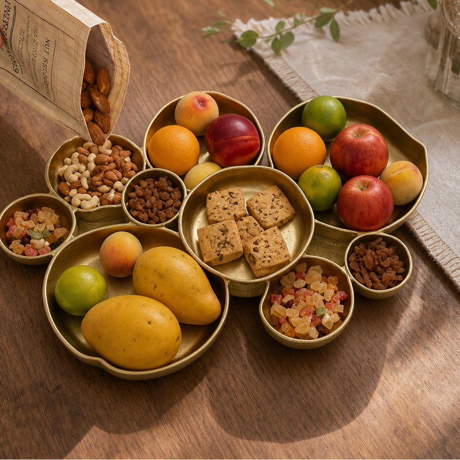 Gold nine bowl serving tray 1