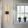 Battery operated wall sconces set of 2, linear LED, black, by a window