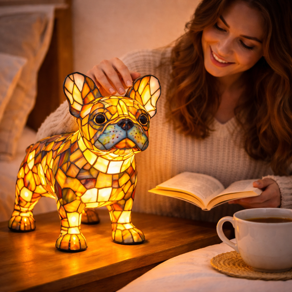 Dog Lamp, Stained Glass Table Lamp, LED Night Light, 10 Dog Breeds