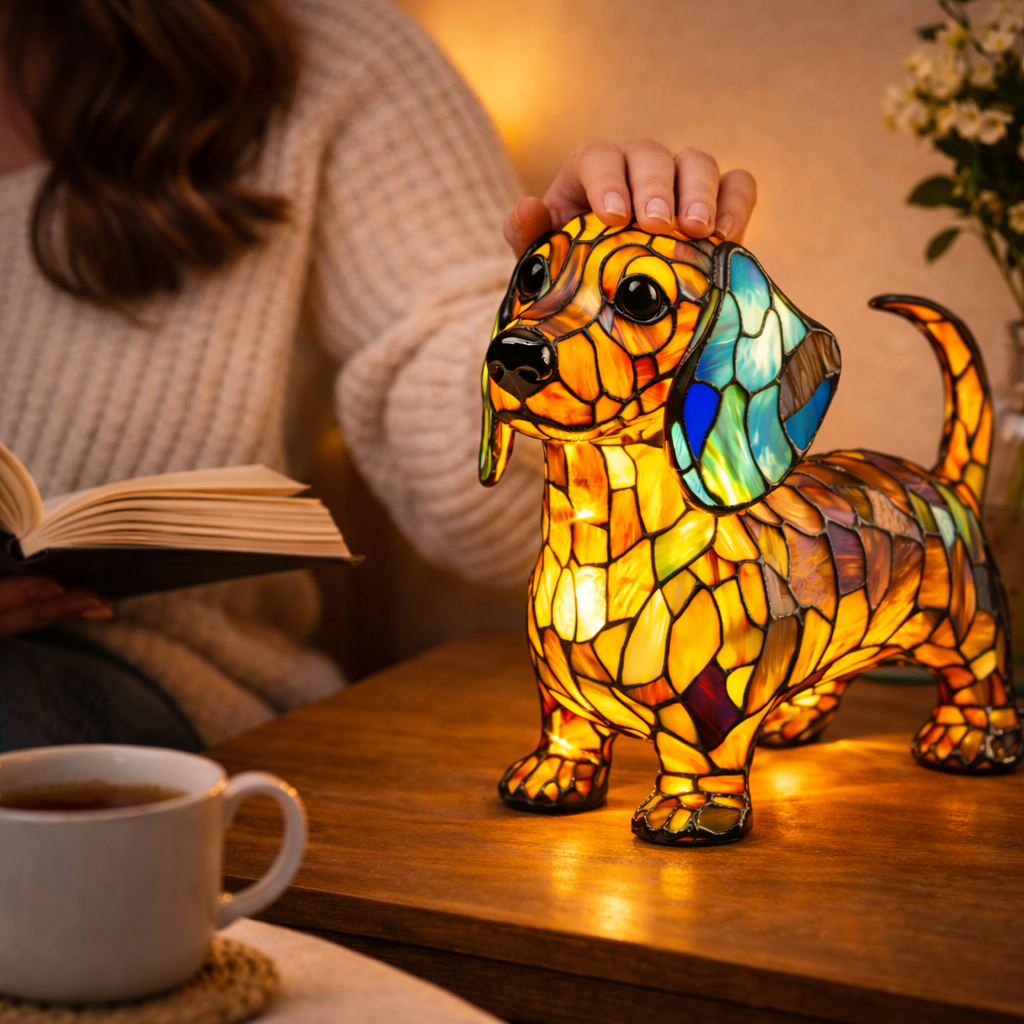 Dog Lamp, Stained Glass Table Lamp, LED Night Light, 10 Dog Breeds