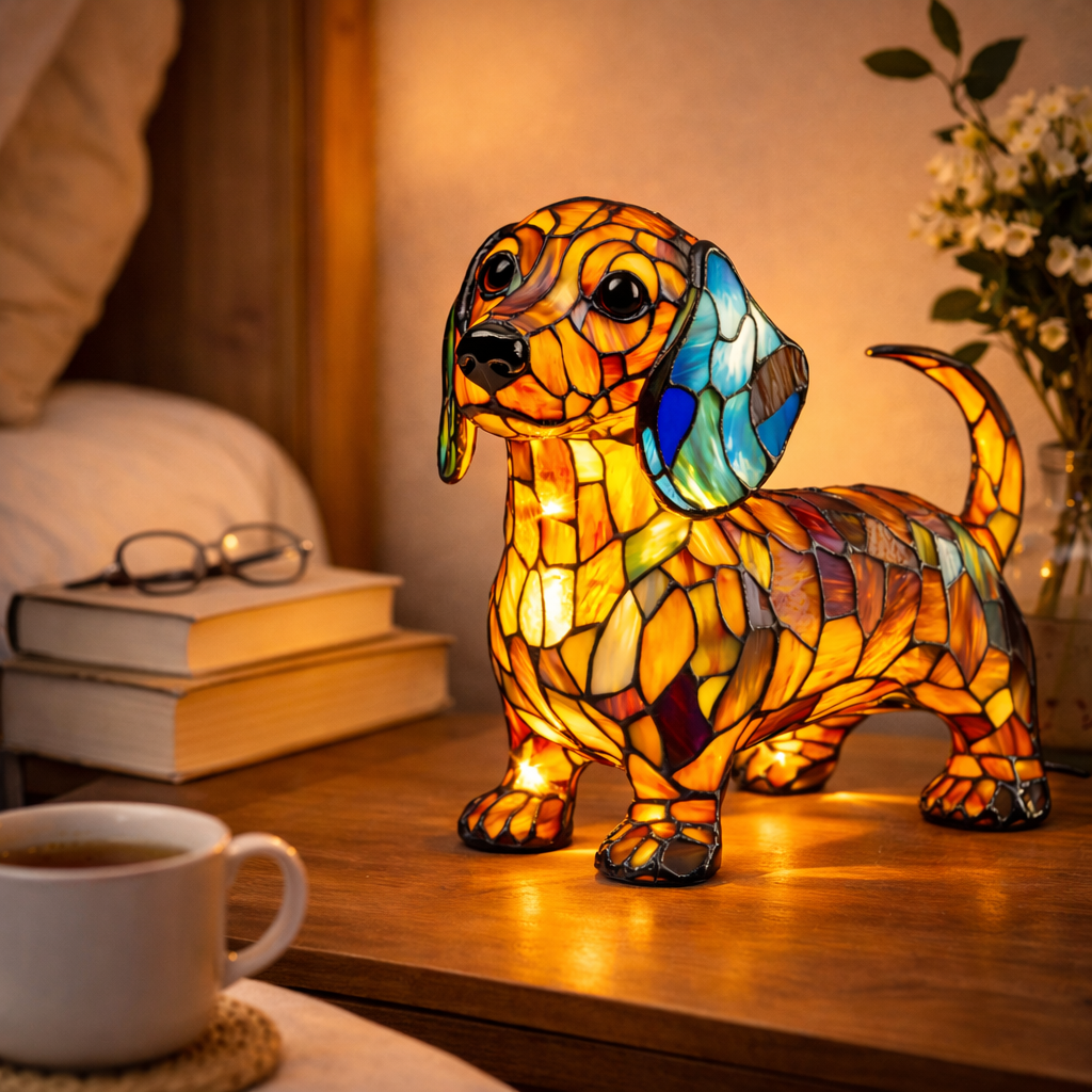 Dog Lamp, Stained Glass Table Lamp, LED Night Light, 10 Dog Breeds