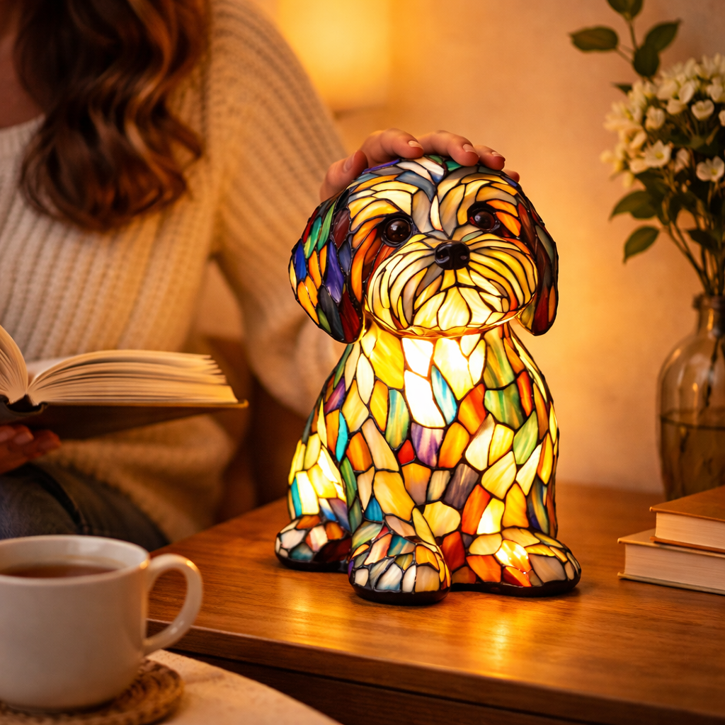 Dog Lamp, Stained Glass Table Lamp, LED Night Light, 10 Dog Breeds
