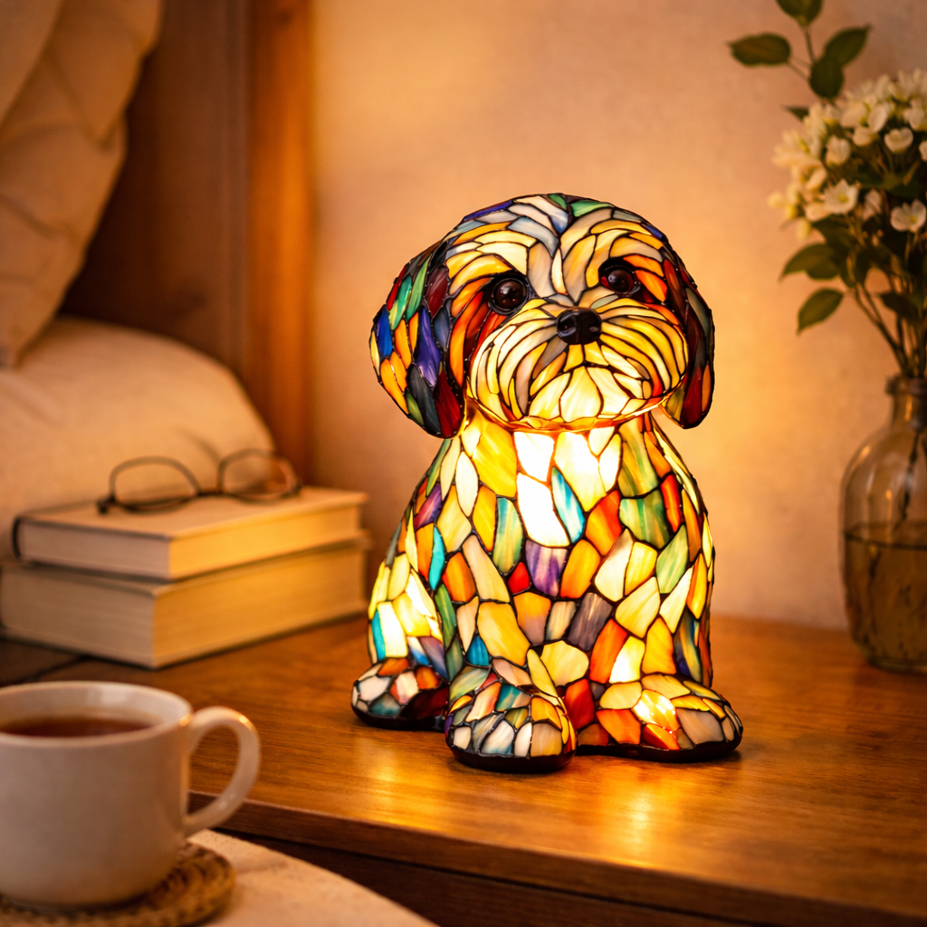 Dog Lamp, Stained Glass Table Lamp, LED Night Light, 10 Dog Breeds