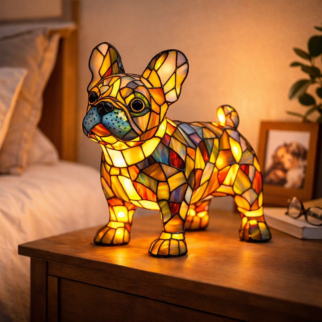 Dog Lamp, Stained Glass Table Lamp, LED Night Light, 10 Dog Breeds