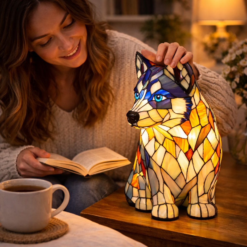 Dog Lamp, Stained Glass Table Lamp, LED Night Light, 10 Dog Breeds