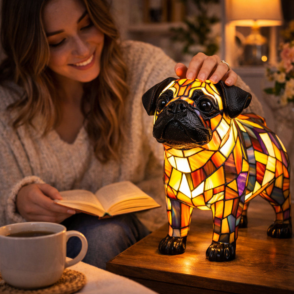 Dog Lamp, Stained Glass Table Lamp, LED Night Light, 10 Dog Breeds