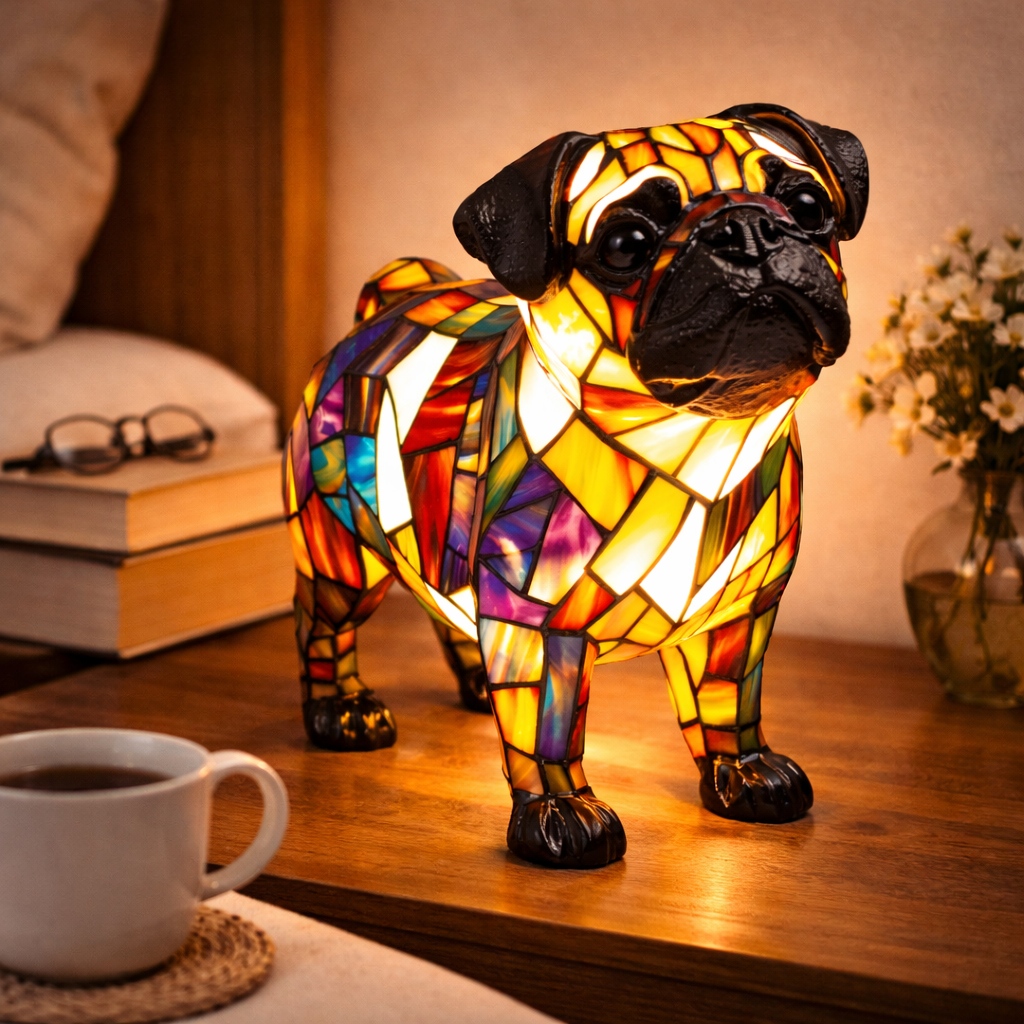 Dog Lamp, Stained Glass Table Lamp, LED Night Light, 10 Dog Breeds