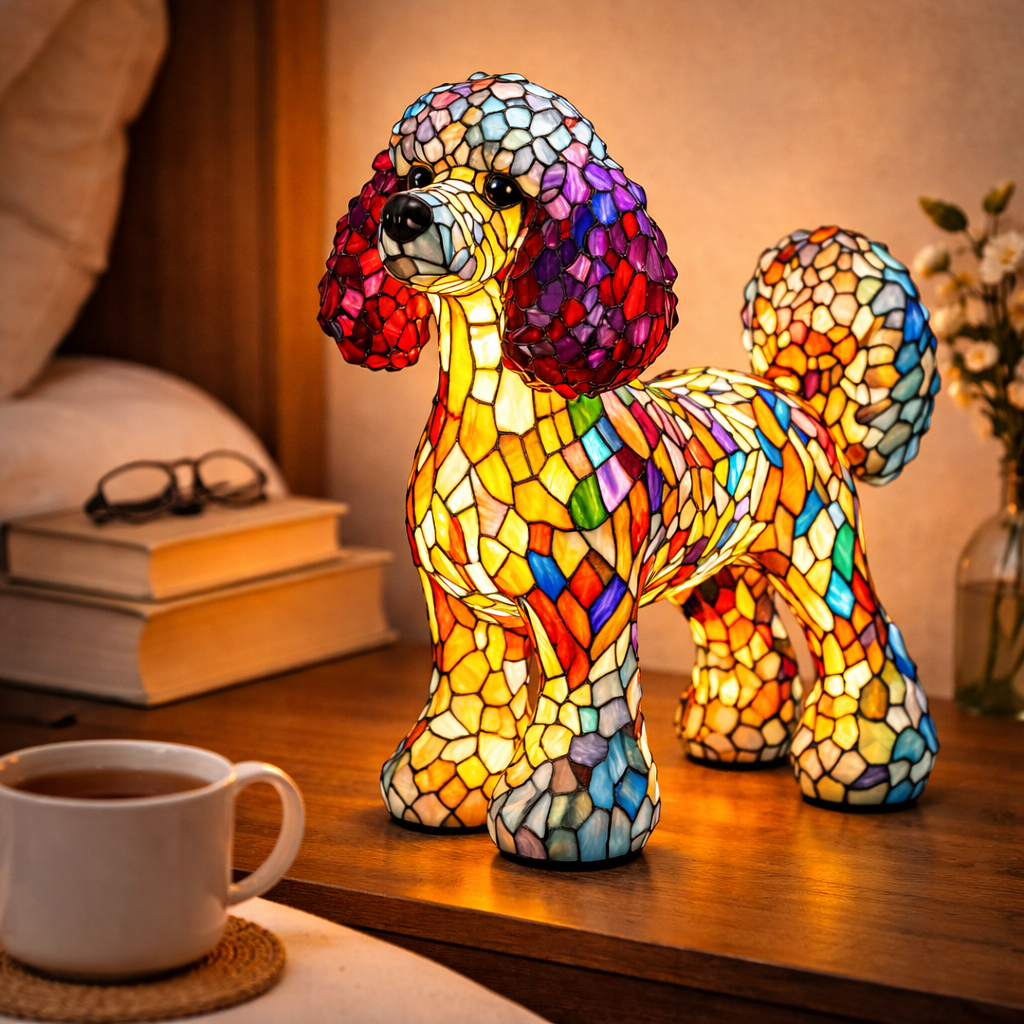 Dog Lamp, Stained Glass Table Lamp, LED Night Light, 10 Dog Breeds