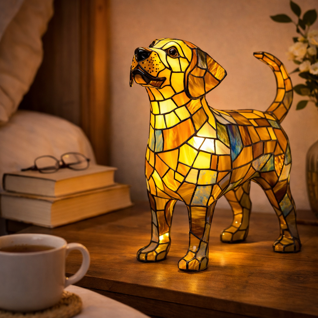 Dog Lamp, Stained Glass Table Lamp, LED Night Light, 10 Dog Breeds