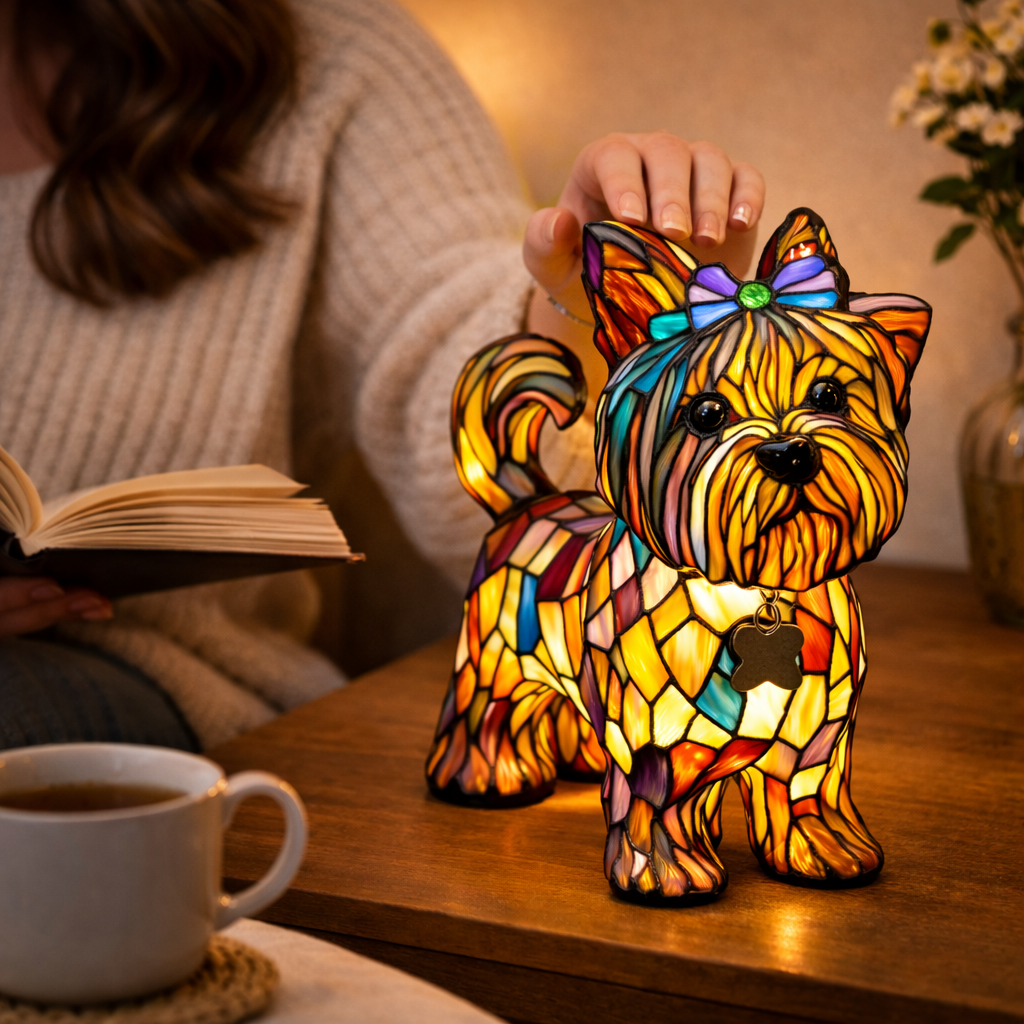 Dog Lamp, Stained Glass Table Lamp, LED Night Light, 10 Dog Breeds