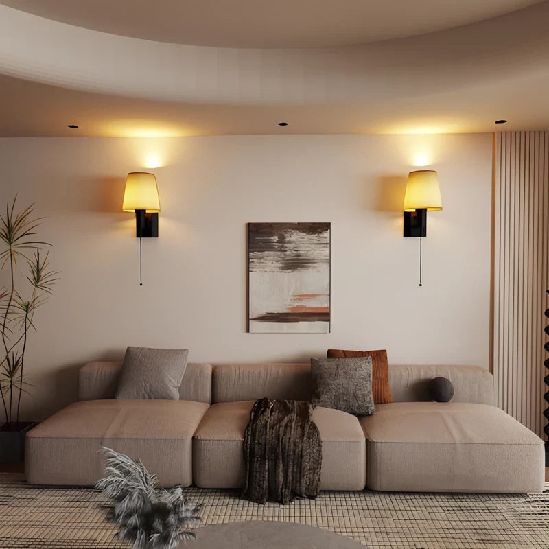 Battery wall lamp with fabric shade, product photo 4